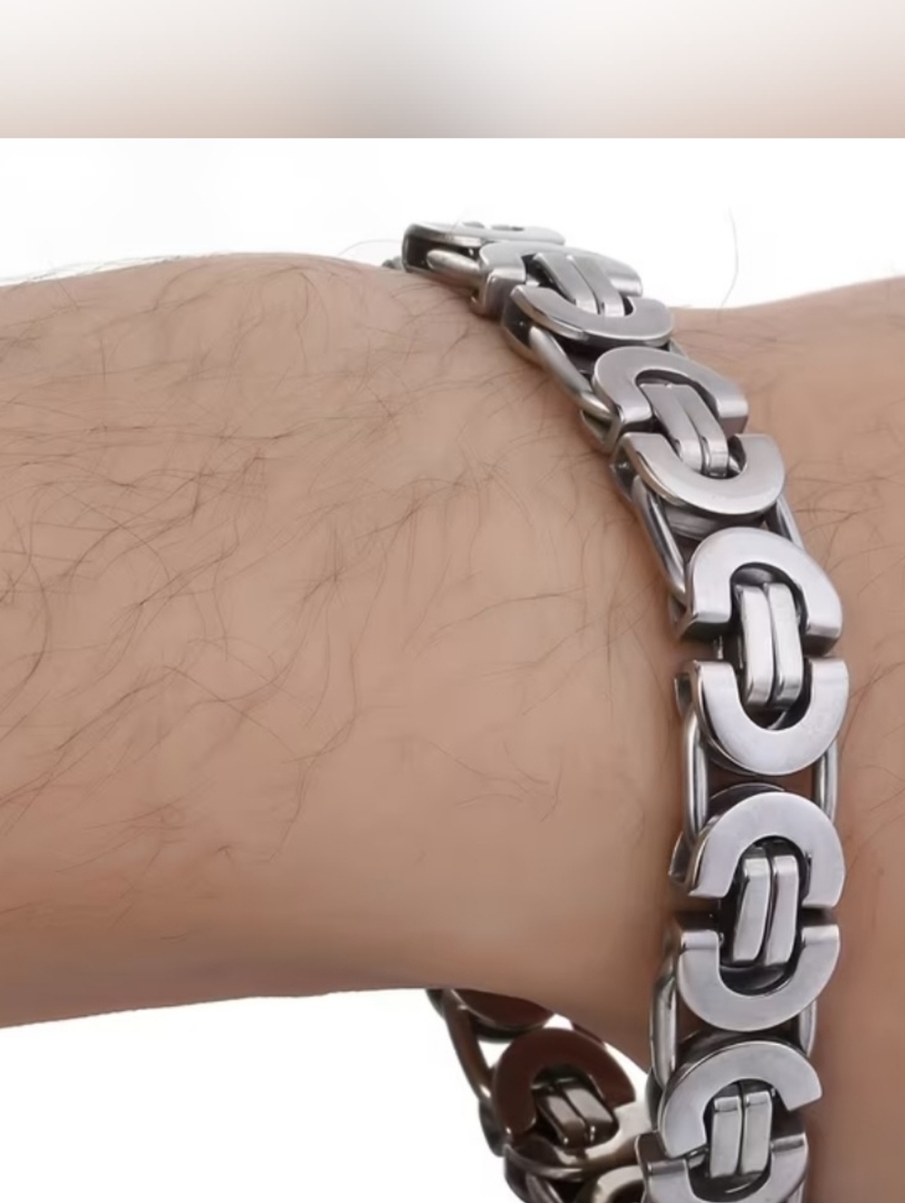 304LStainless Steel Color. Flat Byzantine Chain Bracelet, Gothic Rock Style,11mm